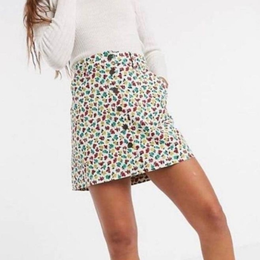 J Crew Mercantile Denim Floral Mini Skirt
